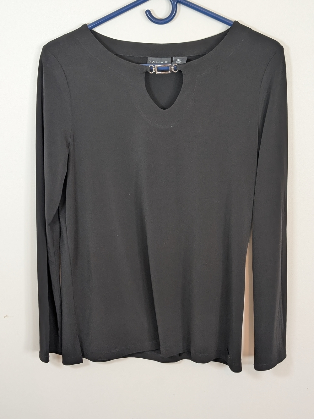 Tahari Black Long-Sleeve Keyhole Top